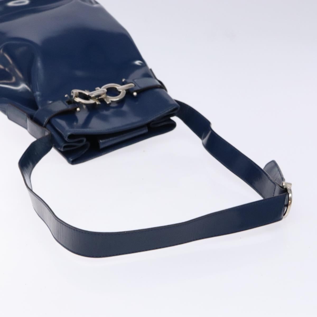 Salvatore Ferragamo Vintage Gancini Bucket Bag Patent Leather Blue Patent_Leather Shoulder Bag Bag (Pre-Owned)