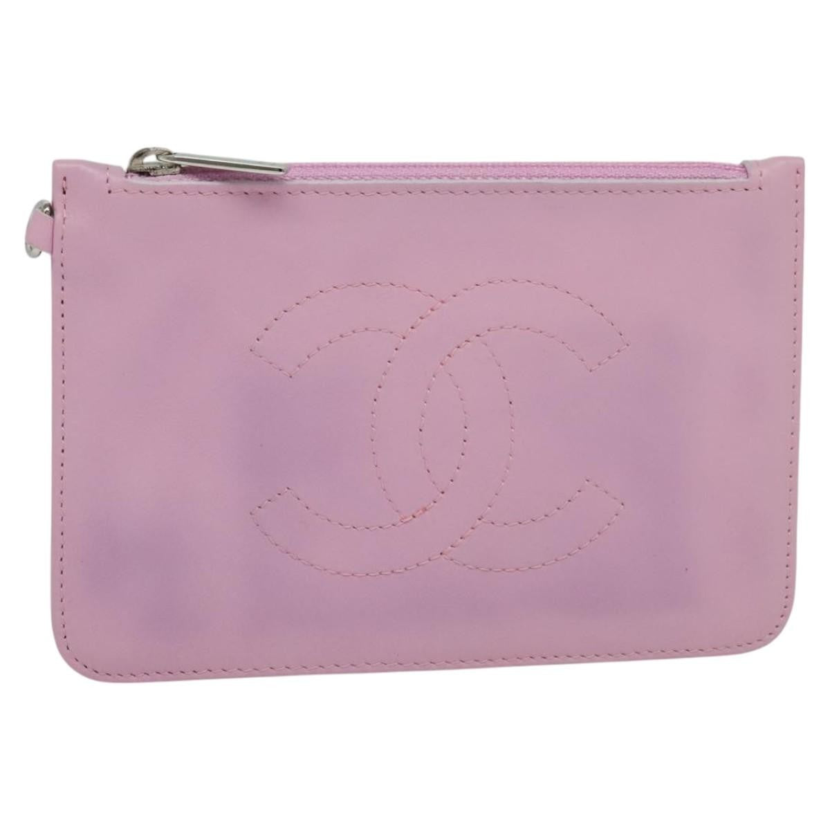 Chanel Cc Zip Clutch Leather Pink Leather Clutche & Pouche Bag (Pre-Owned)