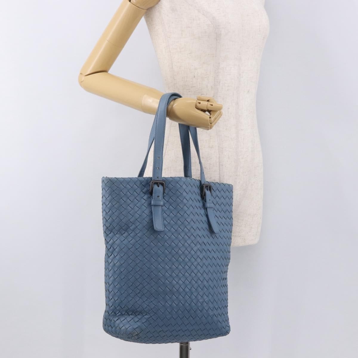 Bottega Veneta Intrecciato Tote Leather Blue Leather Tote Bag Bag (Pre-Owned)
