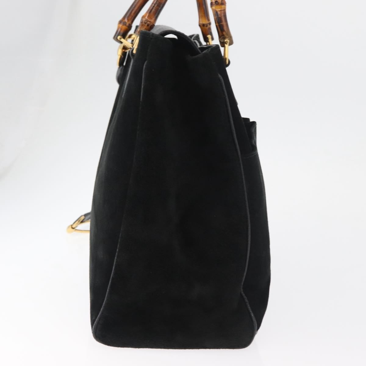 Gucci Bamboo Tote Bag Suede Black Suede Tote Bag Bag (Pre-Owned)