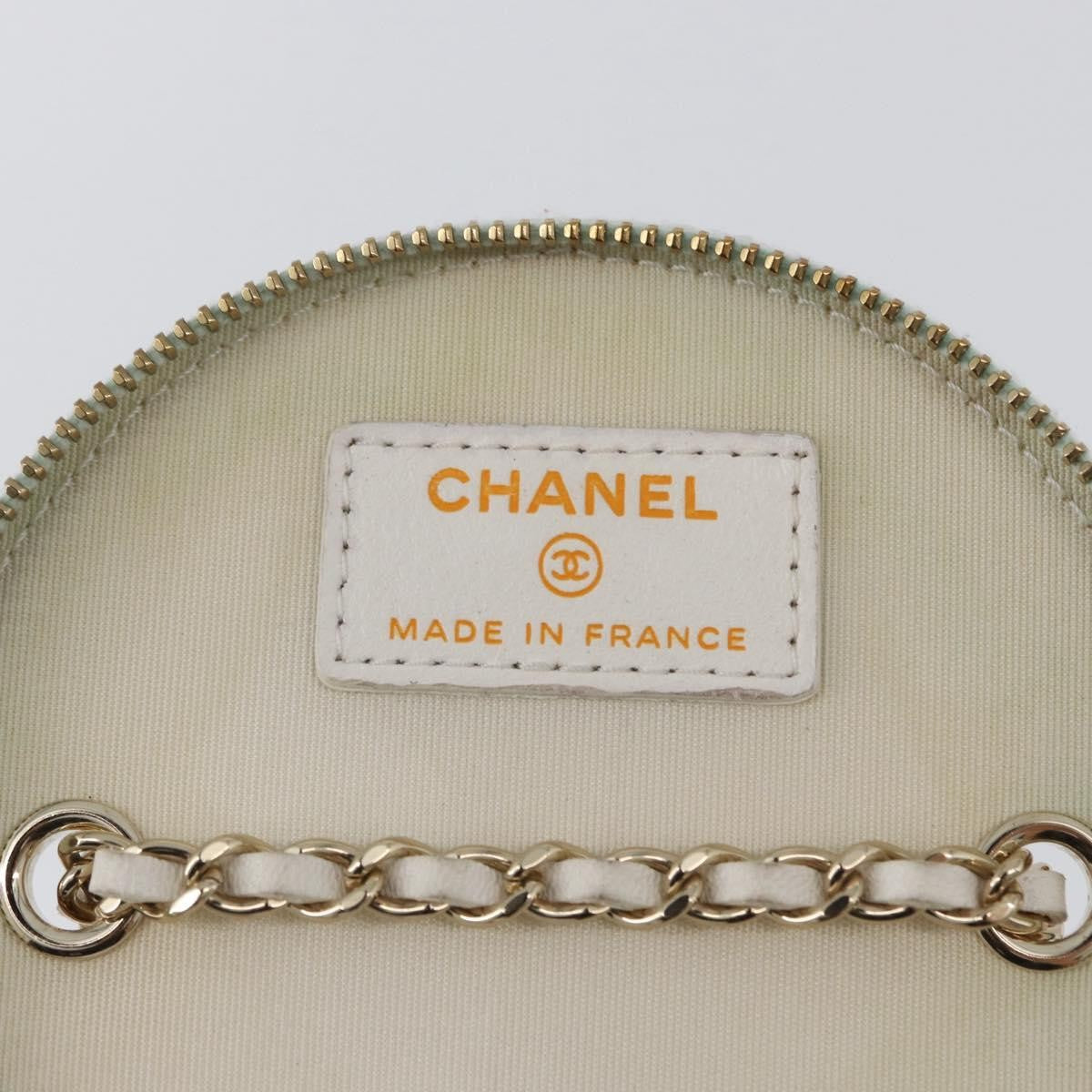 Chanel Cc Round Vanity Case With Chain Quilted Lambskin White Leather Clutche & Pouche Bag (Pre-Owned)