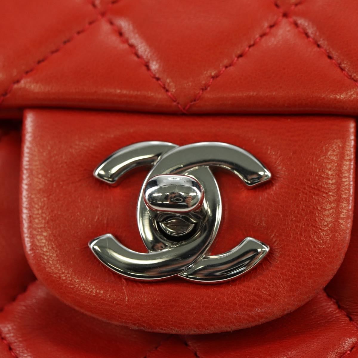 Chanel Flap Shoulder Bag Leather Red Leather Handbag (Pre-Owned)