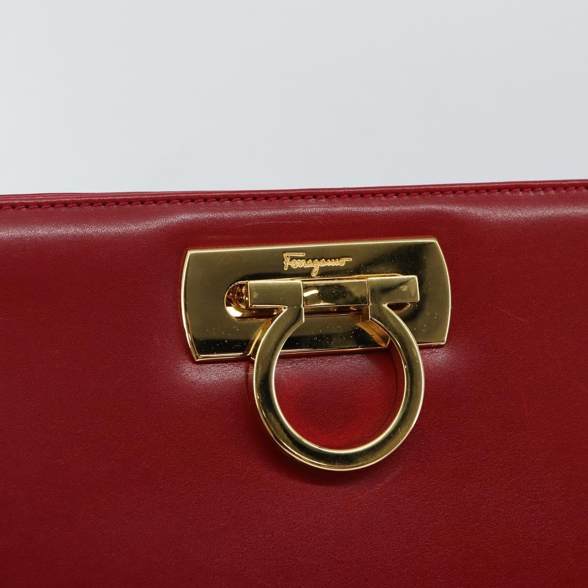 Salvatore Ferragamo Vintage Gancini Chain Shoulder Bag Leather Red Leather Bag (Pre-Owned)