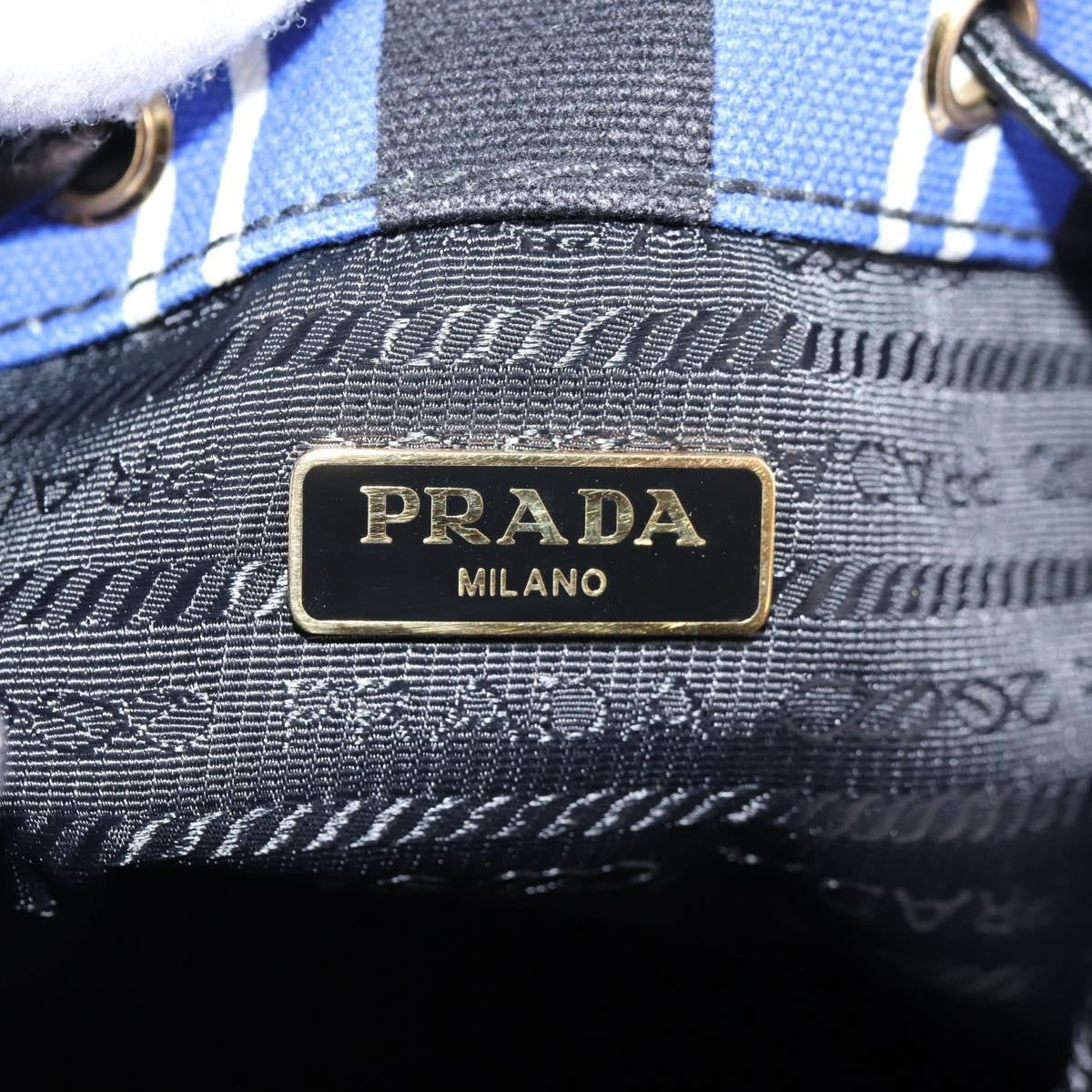 Prada Drawstring Bucket Bag Canvas And Wicker Blue Canvas Handbag (Pre-Owned)