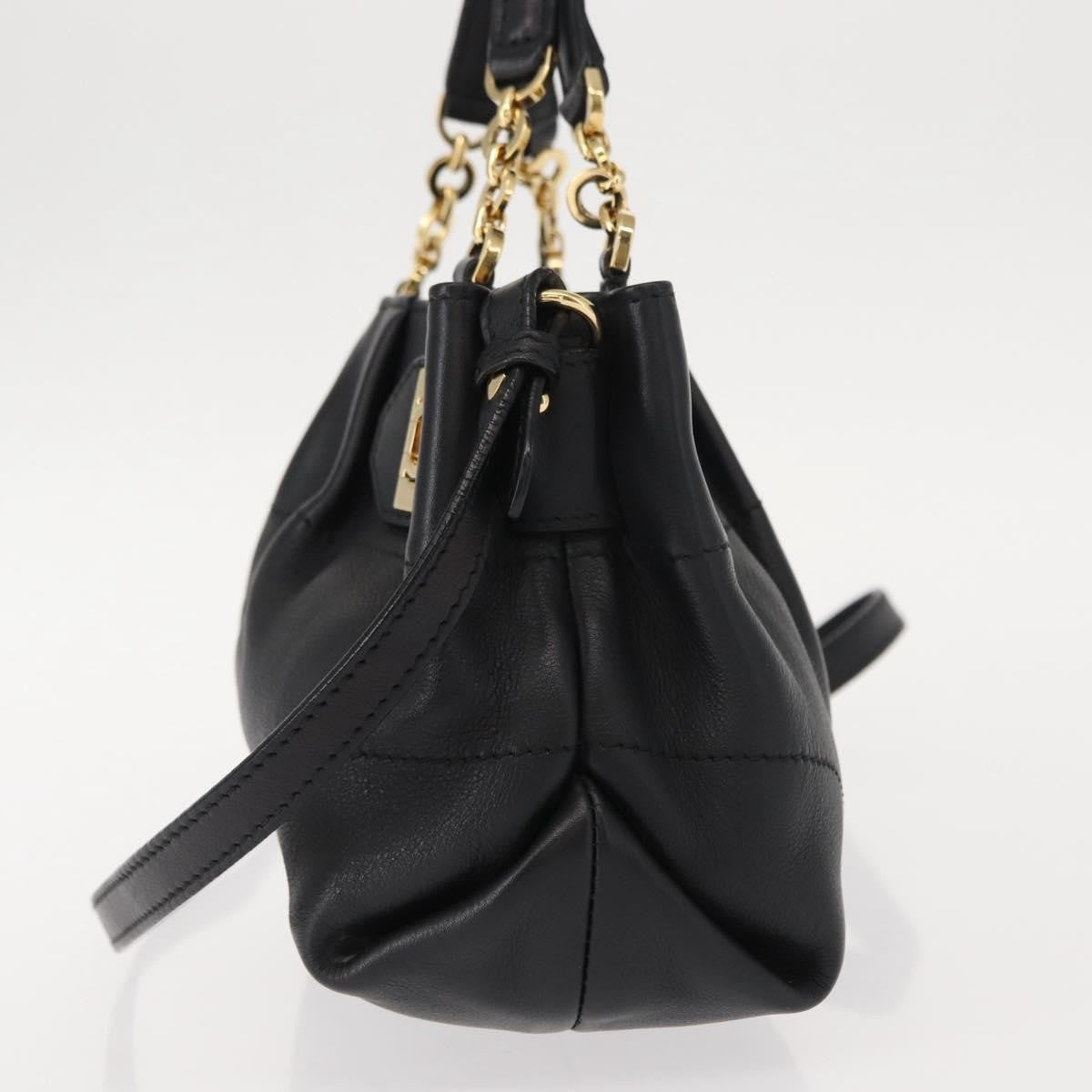 Salvatore Ferragamo W Chain Tote Leather Black Leather Handbag (Pre-Owned)