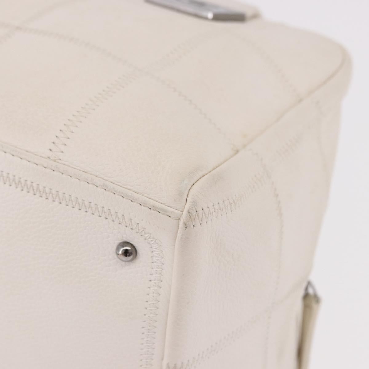 Chanel Square Stitch Bowler Bag Qulted Leather White Leather Handbag (Pre-Owned)