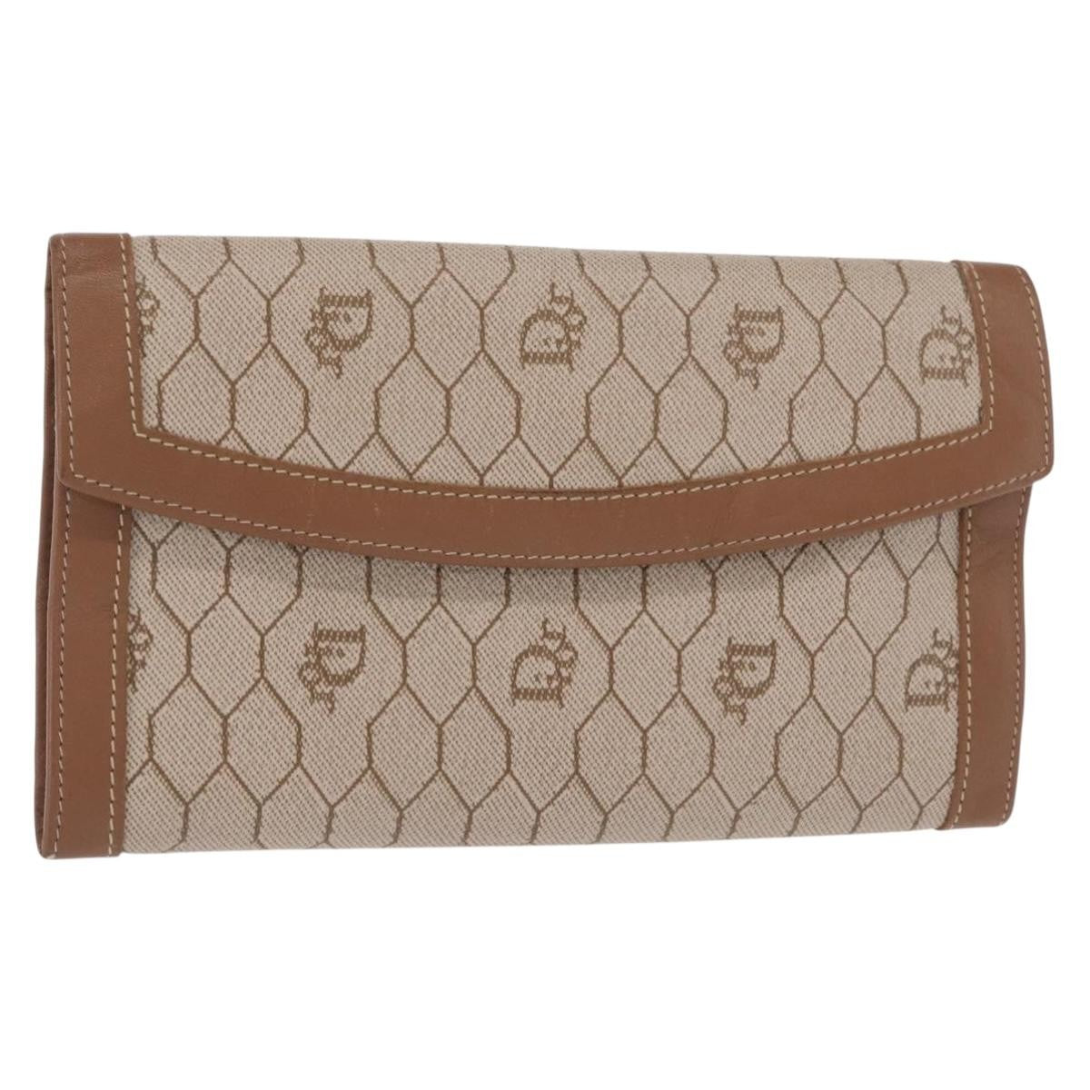 Christian Dior Vintage Honeycomb Flap Wallet Coated Canvas Beige Canvas Wallets Accessory (Pre-Owned)