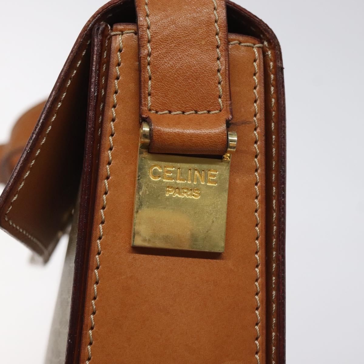 Celine Vintage Macadam Shoulder Bag Canvas And Leather Beige Canvas Shoulder Bag Bag (Pre-Owned)