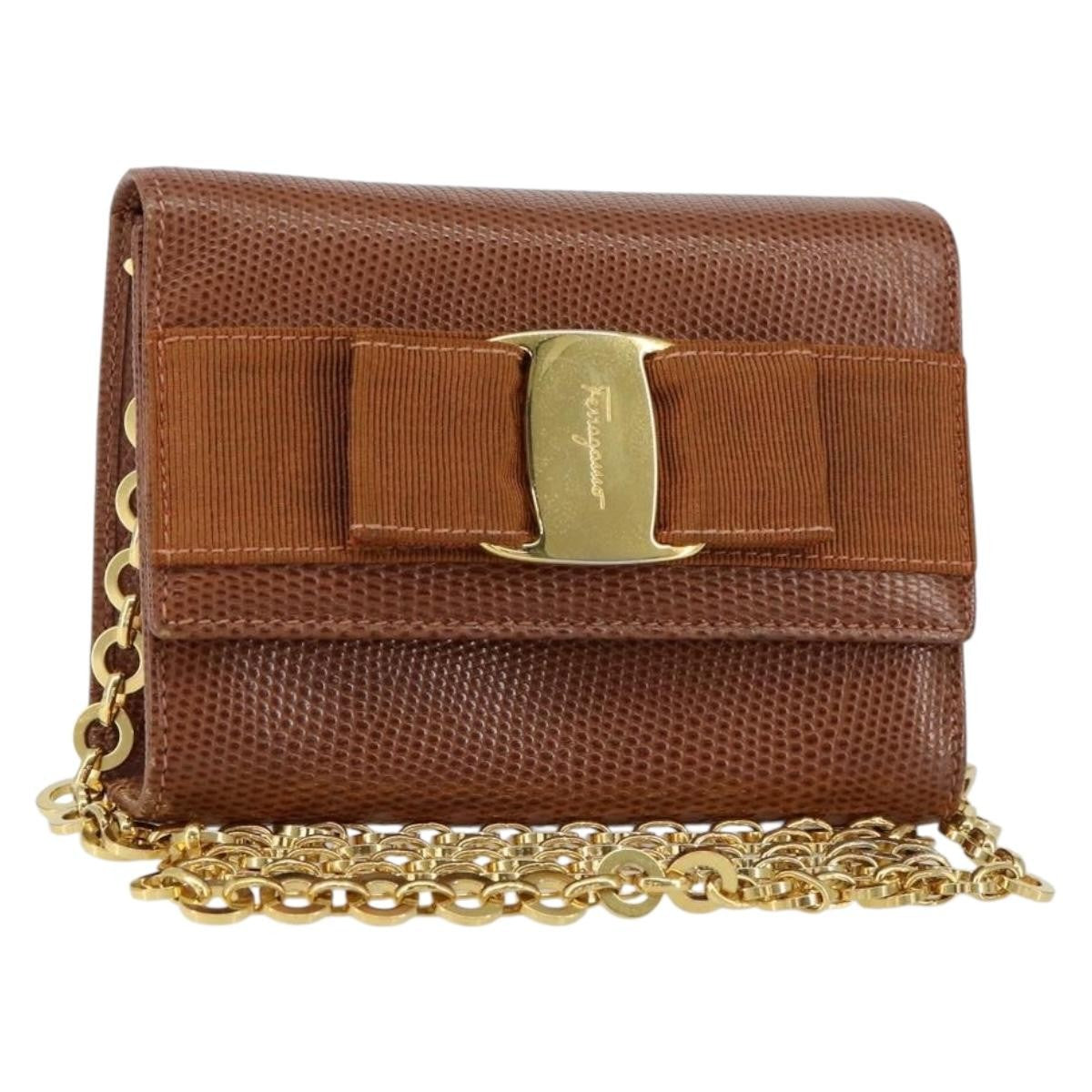 Salvatore Ferragamo Vala Shoulder Bag Embossed Leather Brown Leather Shoulder Bag Bag (Pre-Owned)