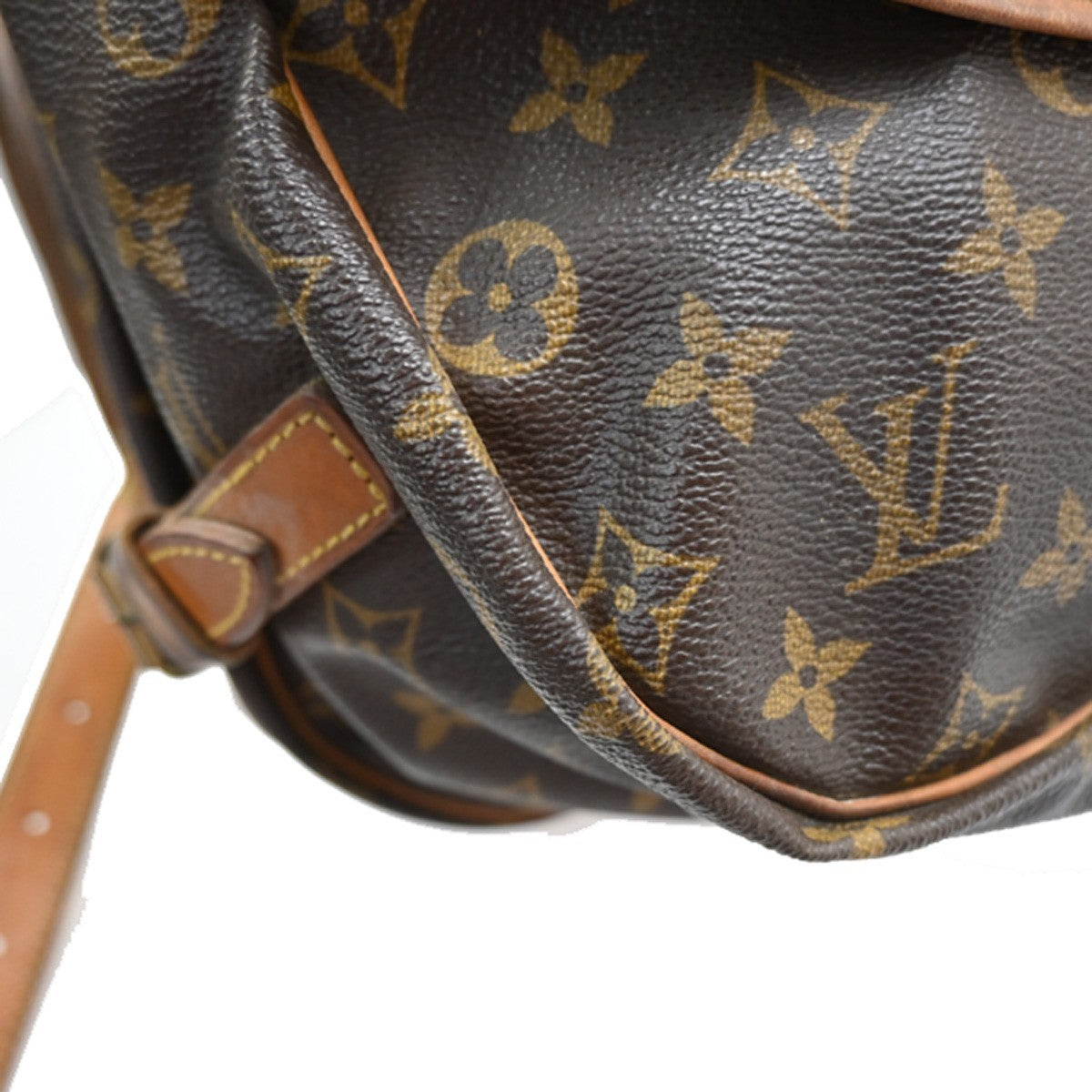 Louis Vuitton Saumur Handbag Monogram Canvas Brown Leather Shoulder Bag Bag (Pre-Owned)