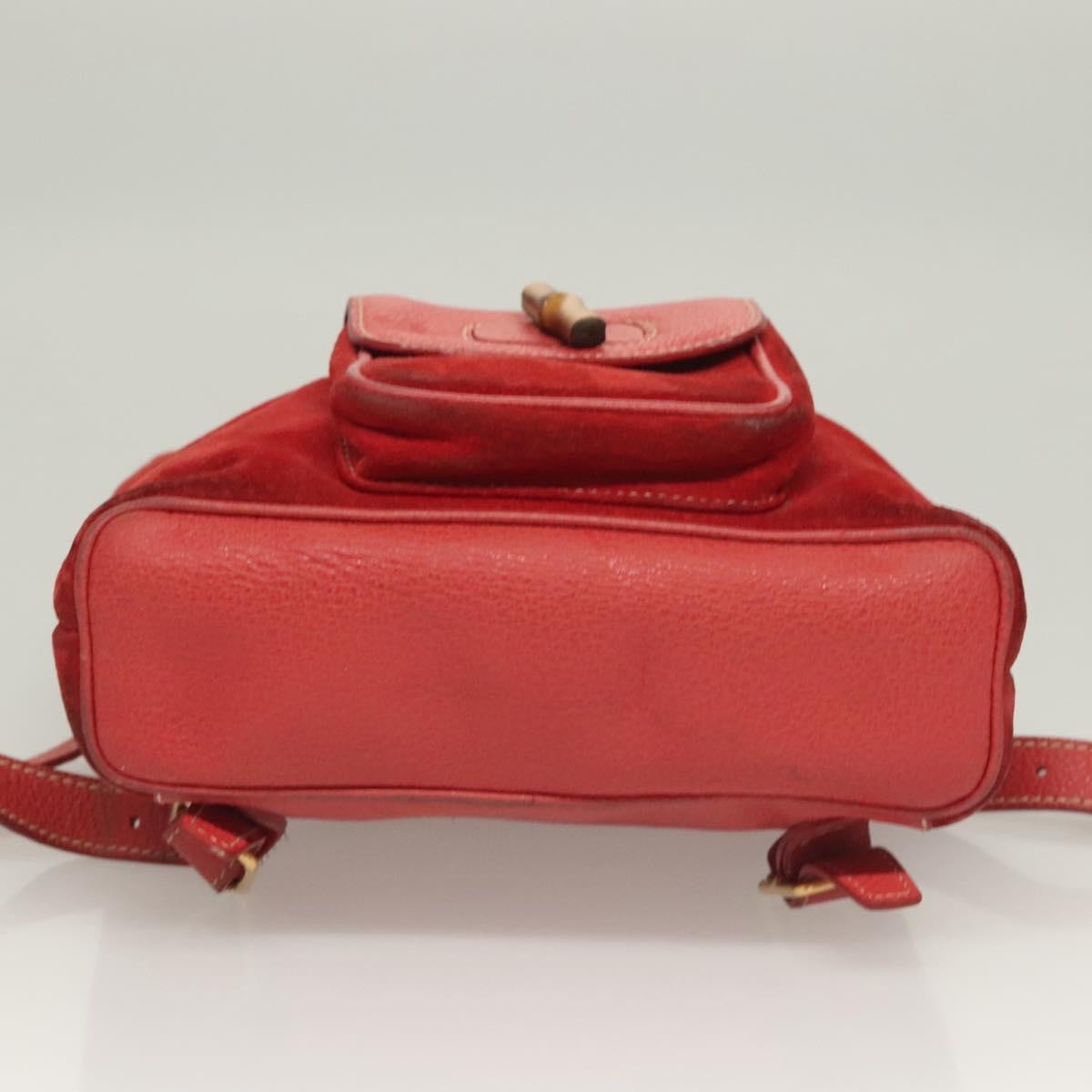 Gucci Vintage Bamboo Backpack Suede Red Suede Backpack Bag (Pre-Owned)