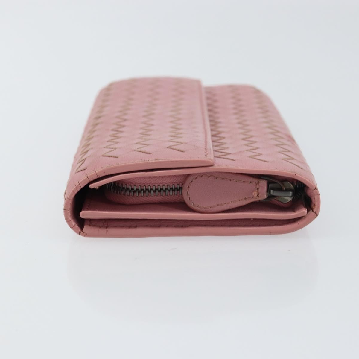 Bottega Veneta Intrecciato Long Zip Wallet Leather Pink Leather Wallets Accessory (Pre-Owned)