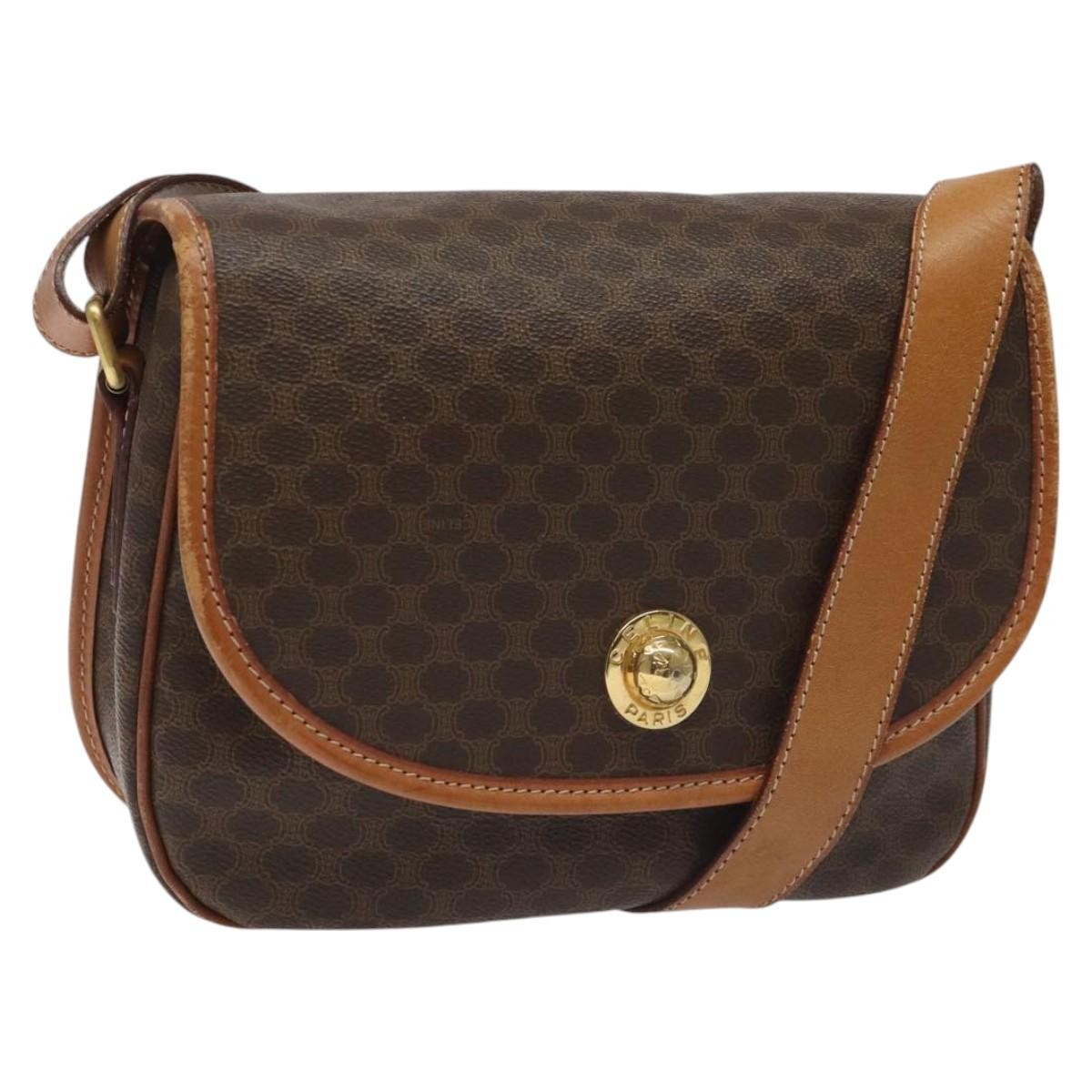 Celine Vintage Macadam Circle Logo Shoulder Bag Canvas And Leather Brown Canvas Shoulder Bag Bag (Pre-Owned)