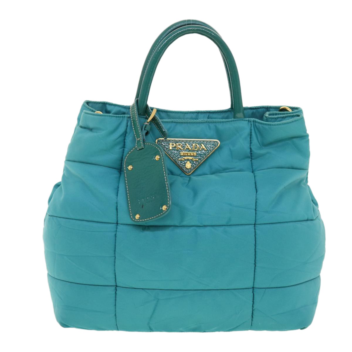 Prada Convertible Tote Quilted Tessuto Turquoise Nylon Handbag (Pre-Owned)