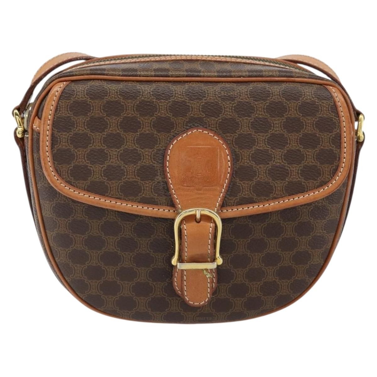 Celine Vintage Macadam Shoulder Bag Canvas And Leather Brown Canvas Shoulder Bag Bag (Pre-Owned)
