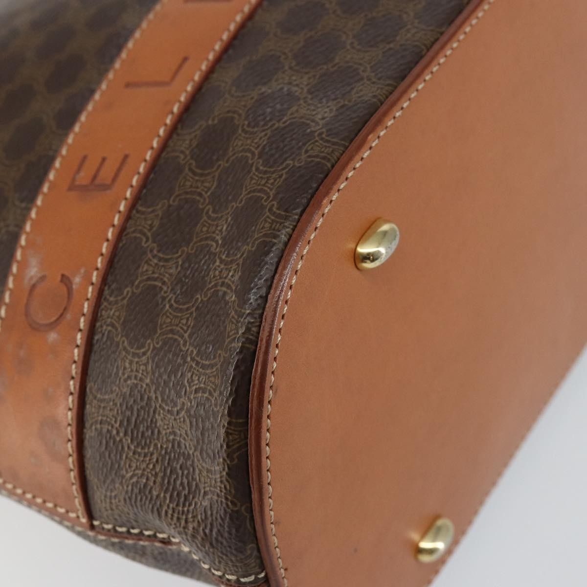 Celine Vintage Macadam Handbag Macadam Brown Canvas Bag (Pre-Owned)