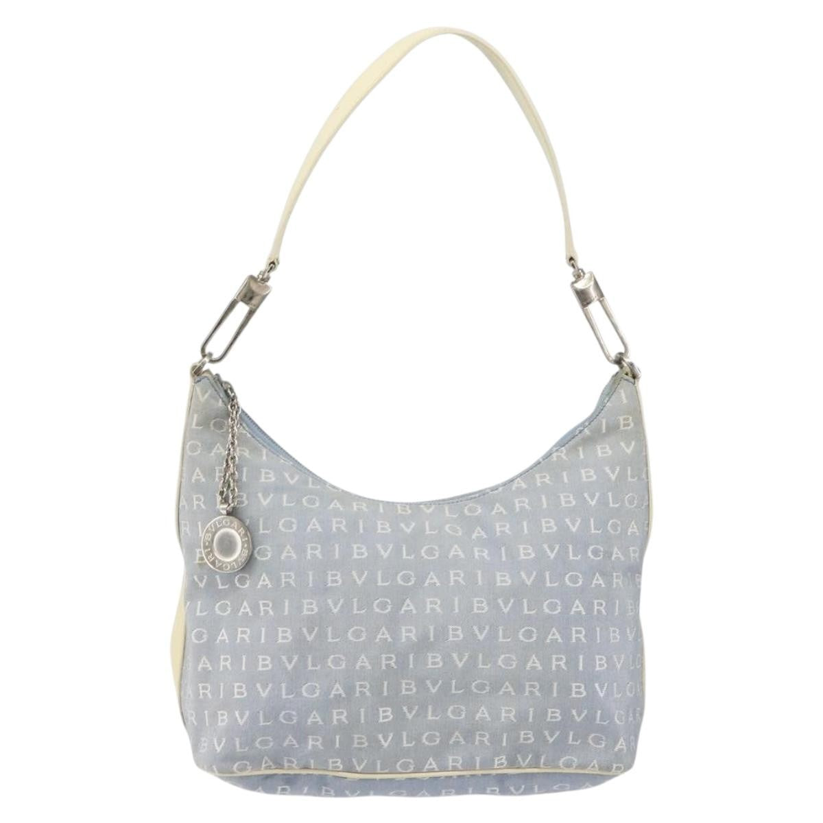 Bvlgari Logomania Shoulder Bag Canvas With Leather Blue Canvas Shoulder Bag Bag (Pre-Owned)