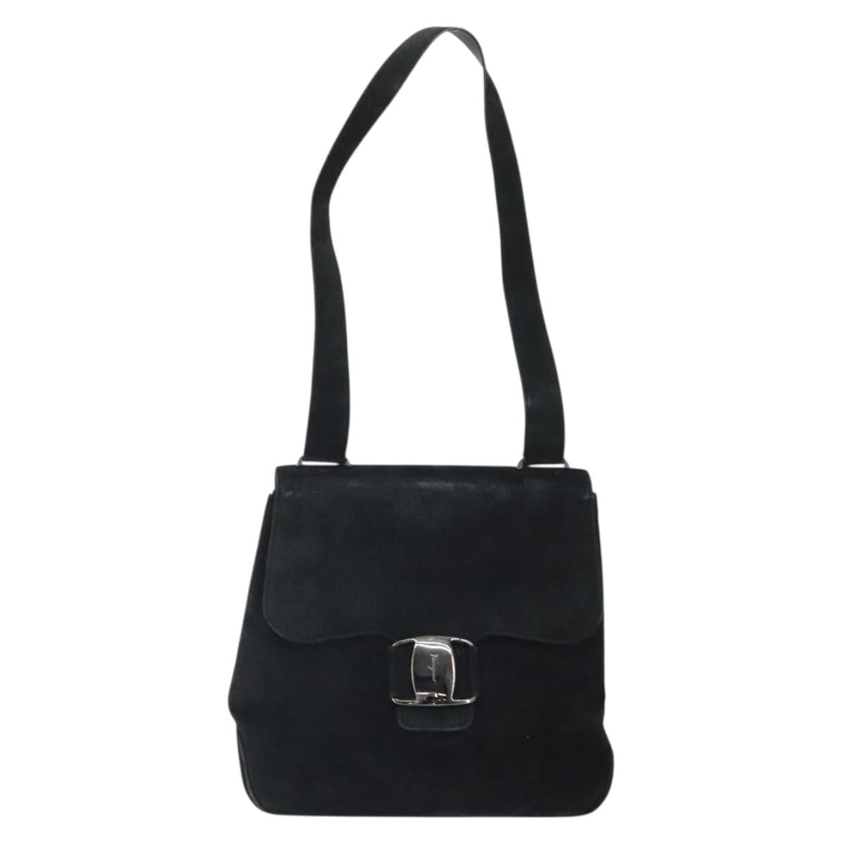 Salvatore Ferragamo Vala Shoulder Bag Suede Black Suede Shoulder Bag Bag (Pre-Owned)