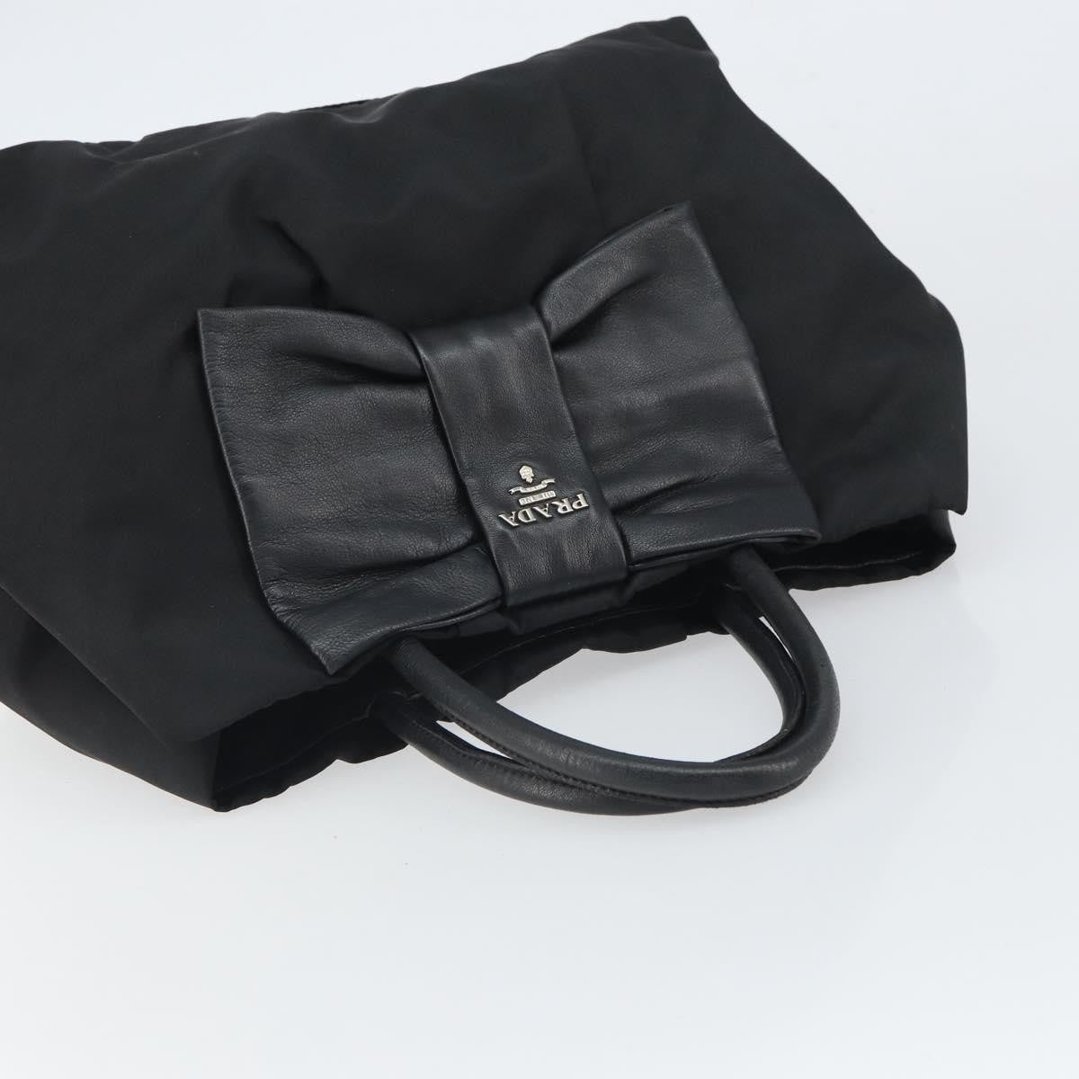Prada Bow Tote Tessuto With Leather Black Nylon Tote Bag Bag (Pre-Owned)