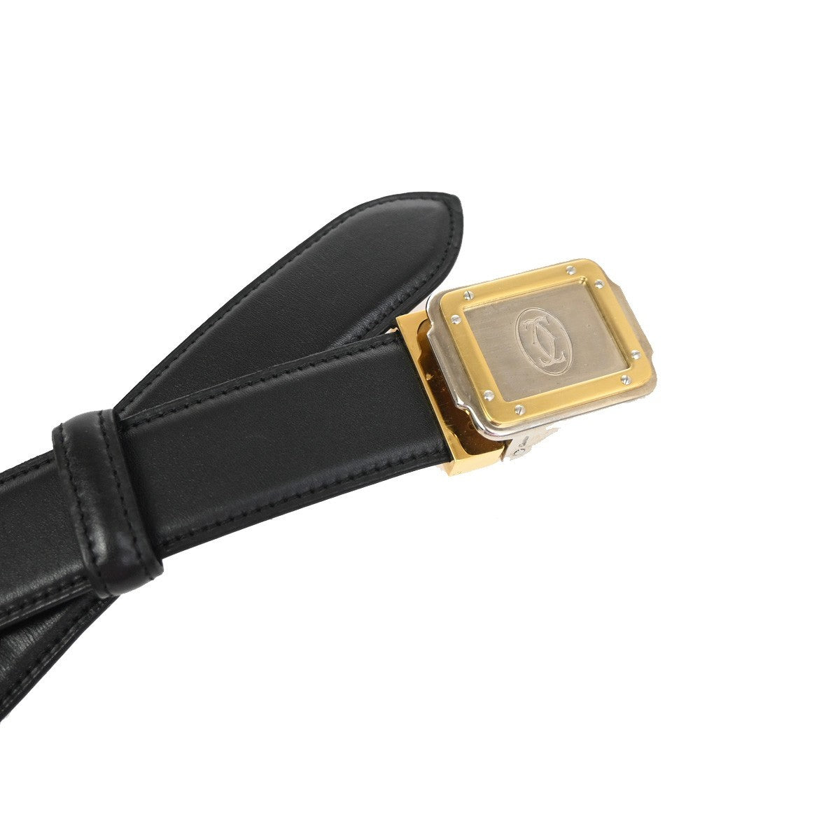 Cartier Santos Plaque Reversible Belt Leather Black Leather Belts Accessory (Pre-Owned)