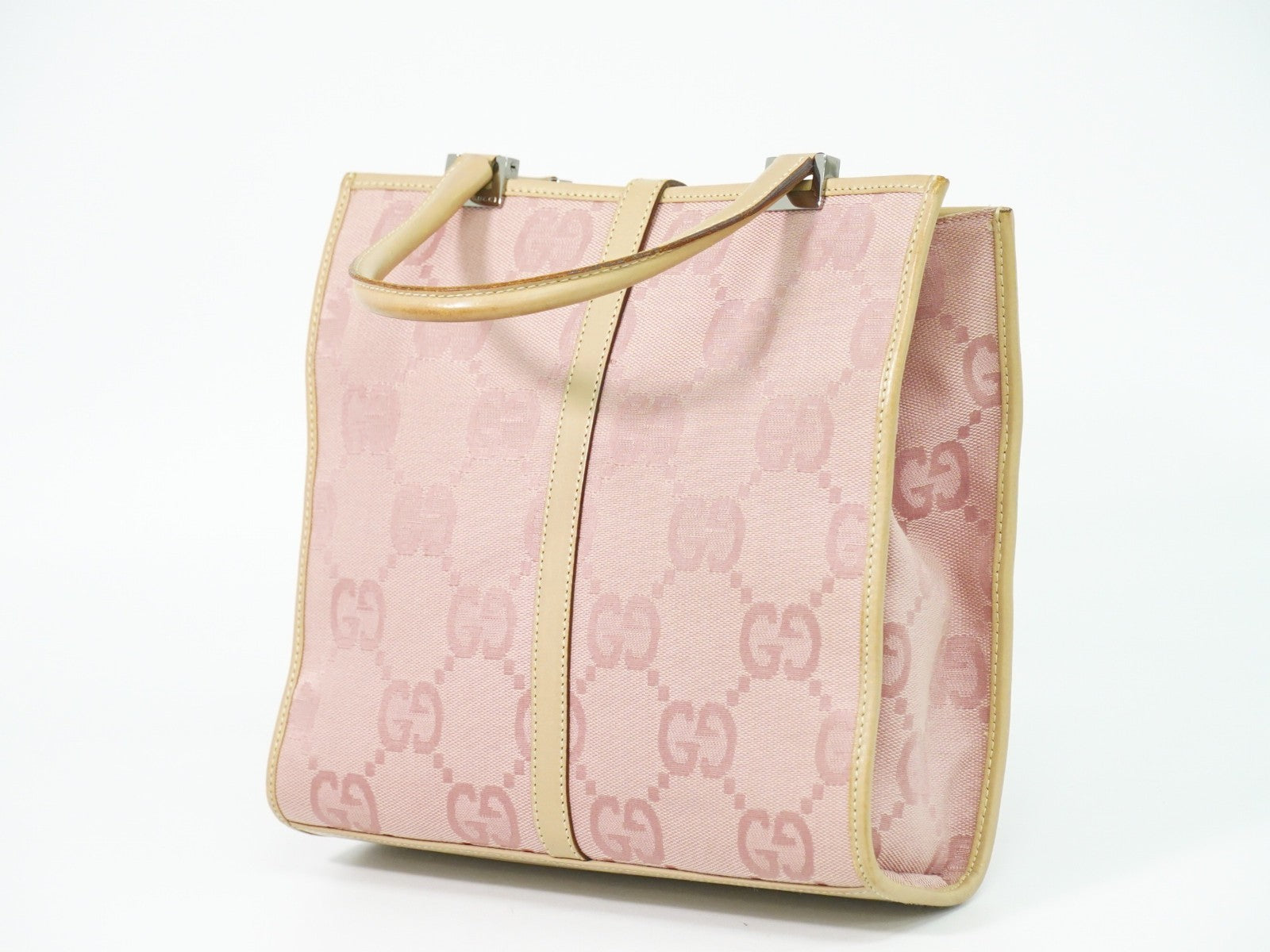 Gucci Jackie 1961 Tote Gg Denim And Leather Pink Canvas Handbag (Pre-Owned)