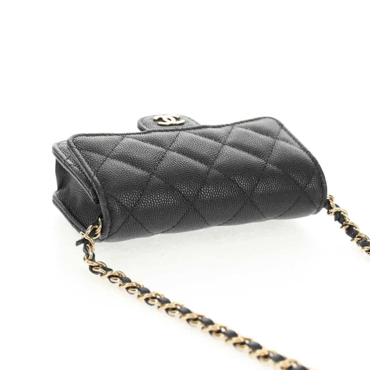 Chanel Classic Flap Clutch With Chain Quilted Caviar Black Leather Clutche & Pouche Bag (Pre-Owned)