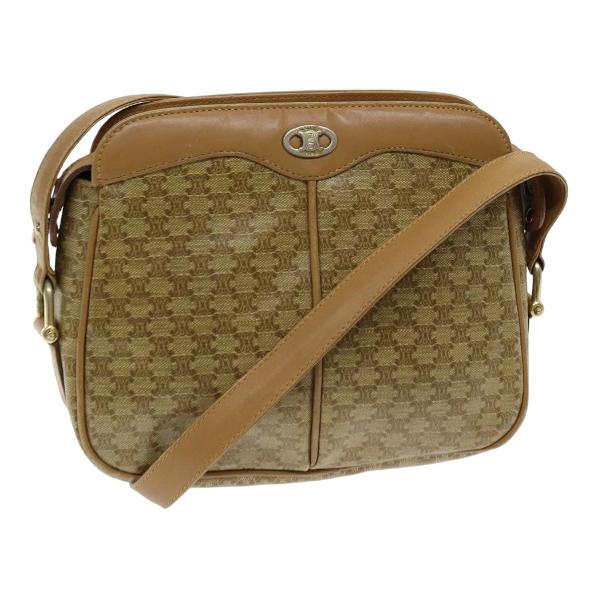 Celine Vintage Macadam Shoulder Bag Canvas And Leather Beige Canvas Shoulder Bag Bag (Pre-Owned)
