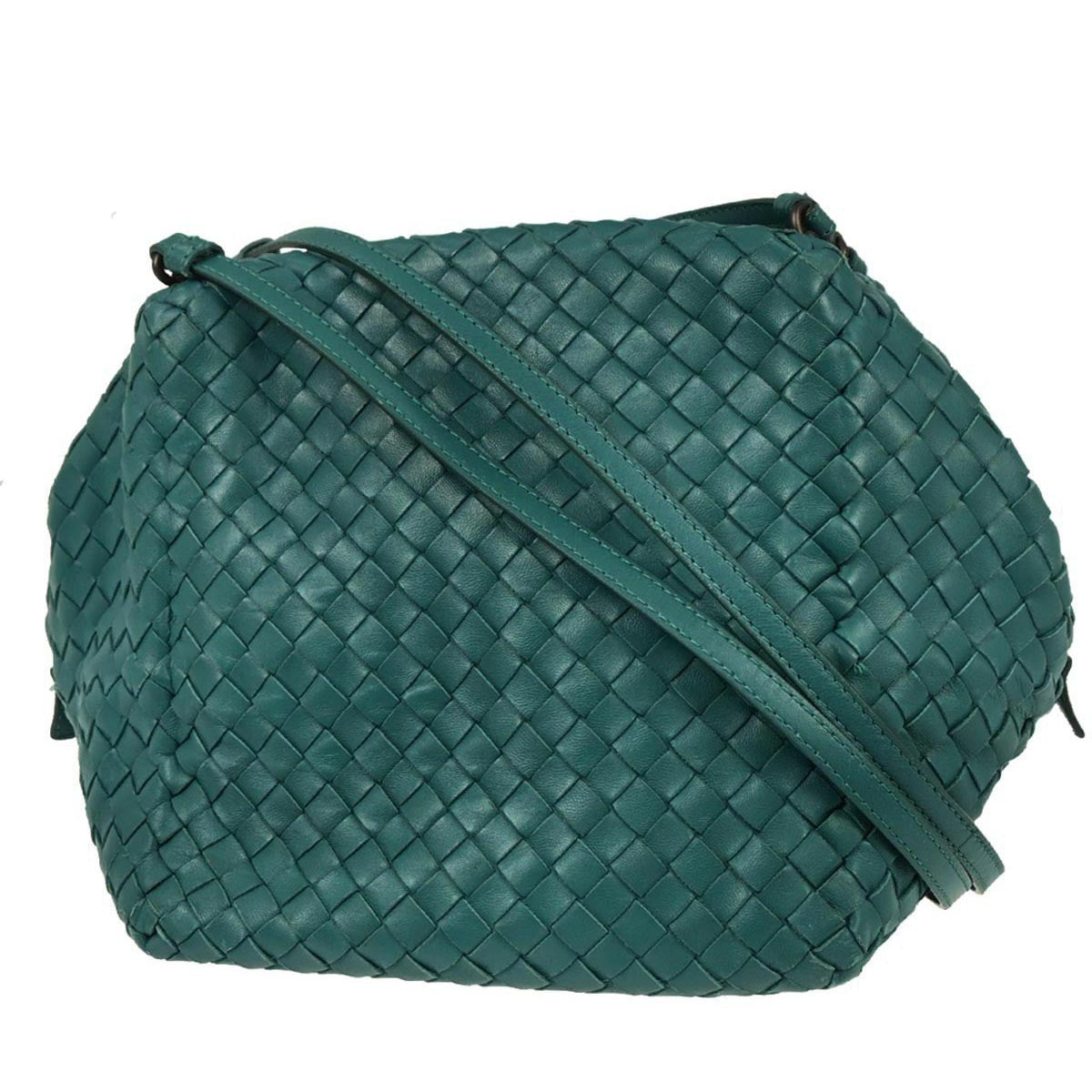 Bottega Veneta Zip Cube Messenger Intrecciato Nappa Green Leather Shoulder Bag Bag (Pre-Owned)
