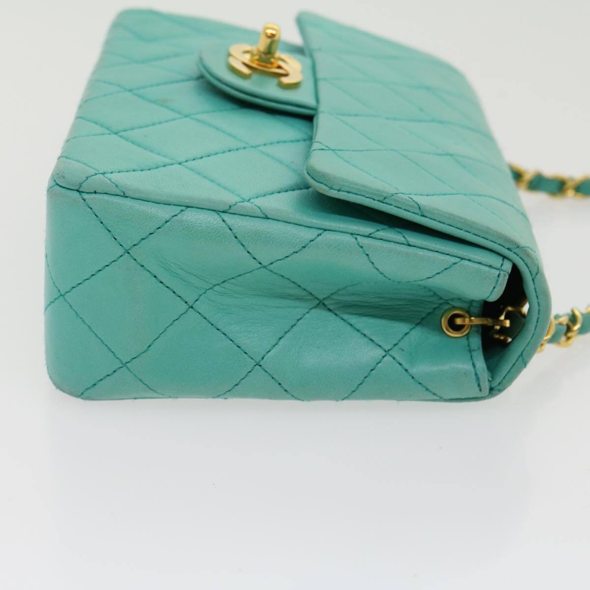 Chanel Vintage Square Classic Single Flap Bag Quilted Lambskin Blue Leather Bag (Pre-Owned)