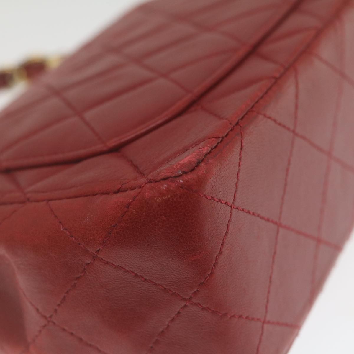 Chanel Vintage Square Chain Handle Flap Bag Quilted Lambskin Red Leather Handbag (Pre-Owned)