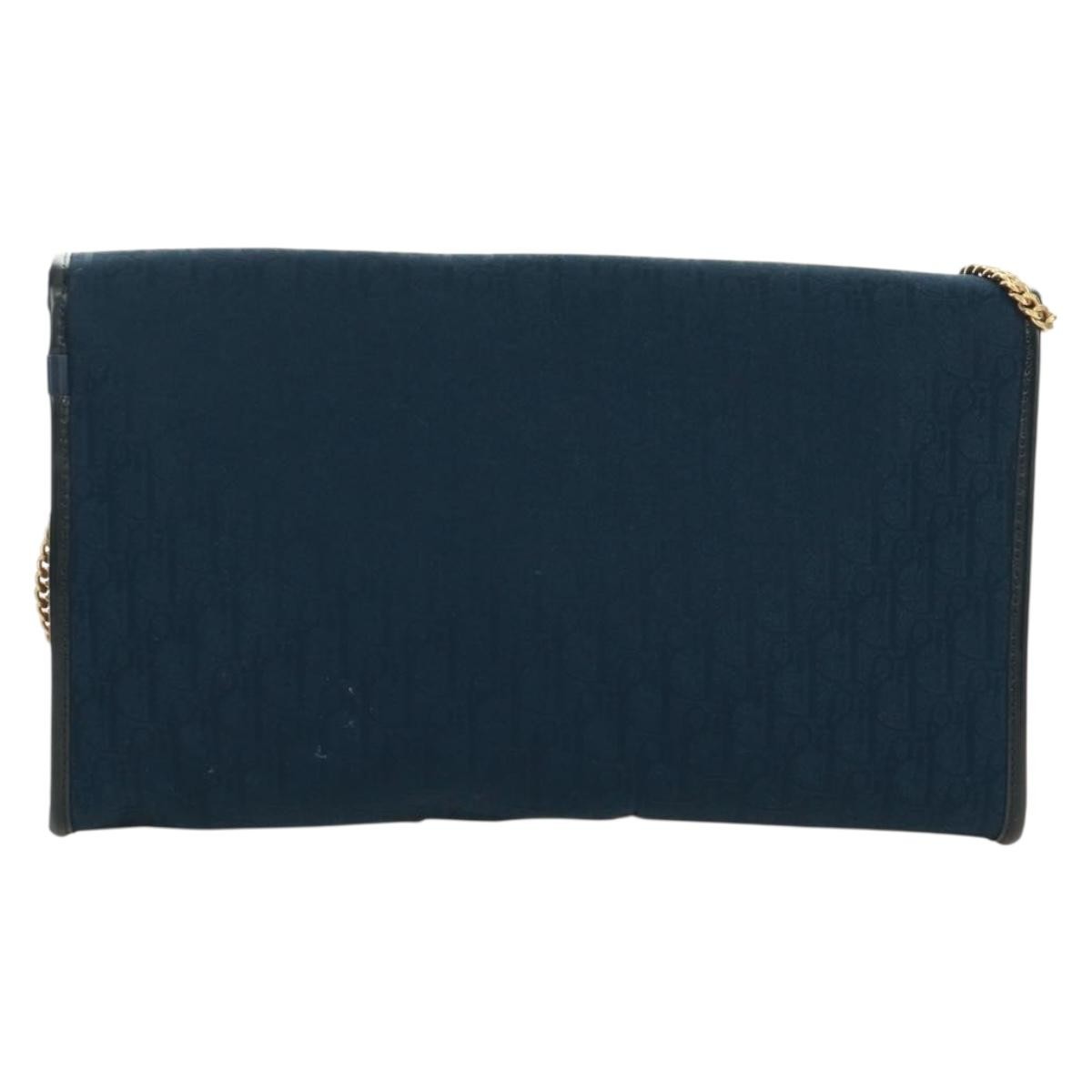 Christian Dior Vintage Chain Flap Shoulder Bag Diorissimo Canvas Navy Canvas Shoulder Bag Bag (Pre-Owned)