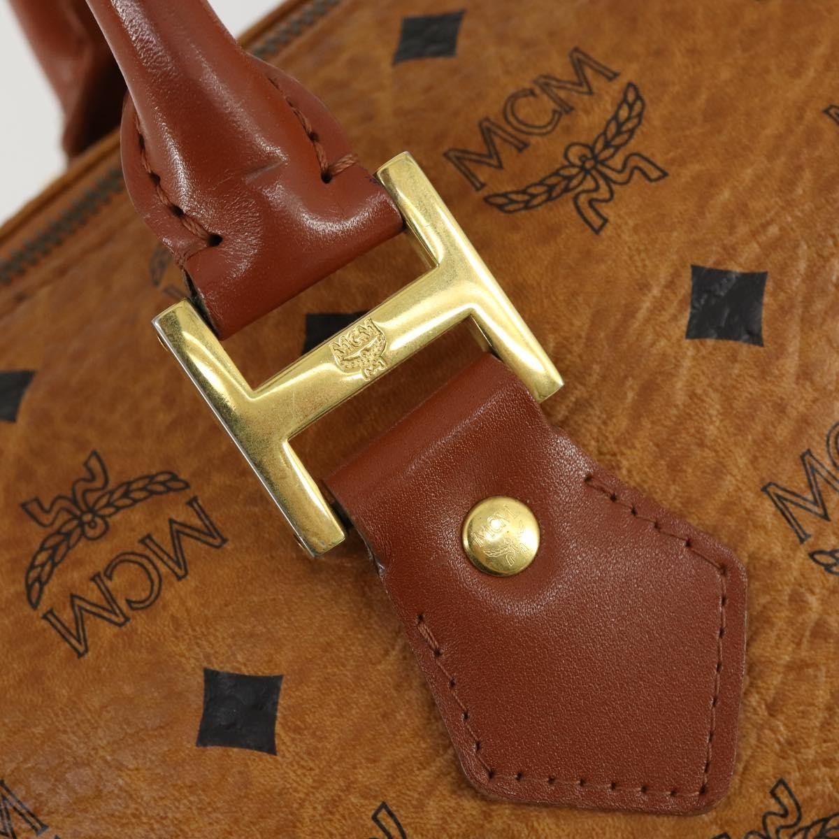 MCM Visetos Logogramme Handbag Canvas And Leather Brown Canvas Handbag (Pre-Owned)