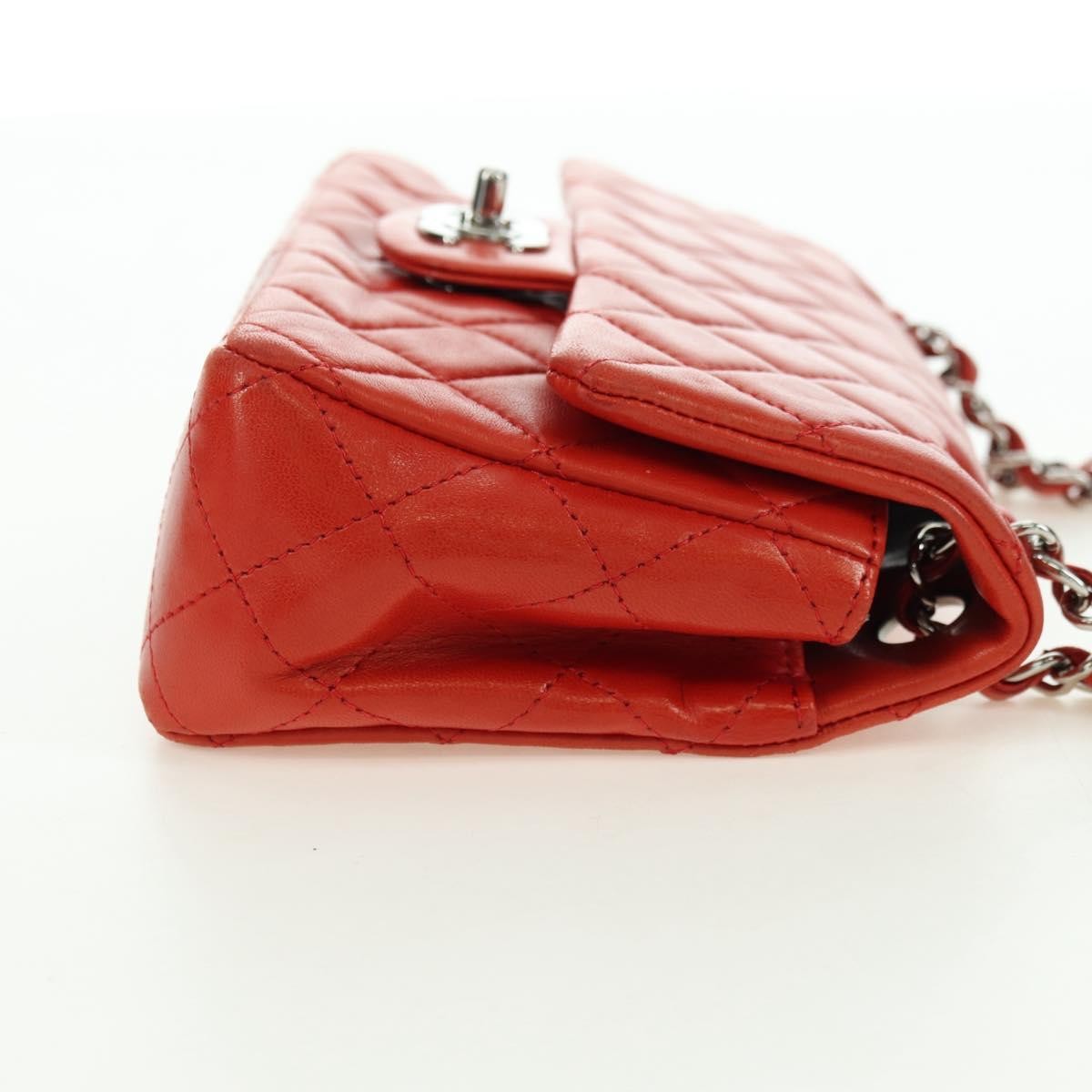 Chanel Flap Shoulder Bag Leather Red Leather Handbag (Pre-Owned)