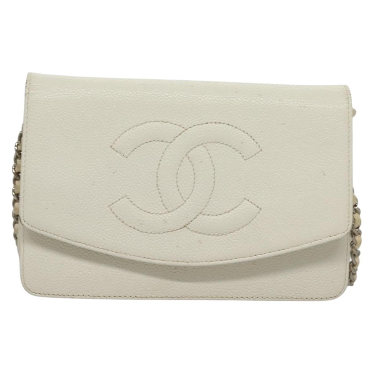 Chanel Vintage Timeless Wallet On Chain Caviar White Leather Shoulder Bag Bag (Pre-Owned)