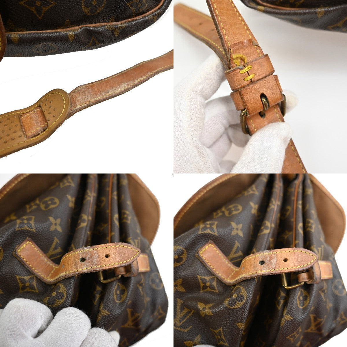 Louis Vuitton Saumur Handbag Monogram Canvas Brown Leather Shoulder Bag Bag (Pre-Owned)