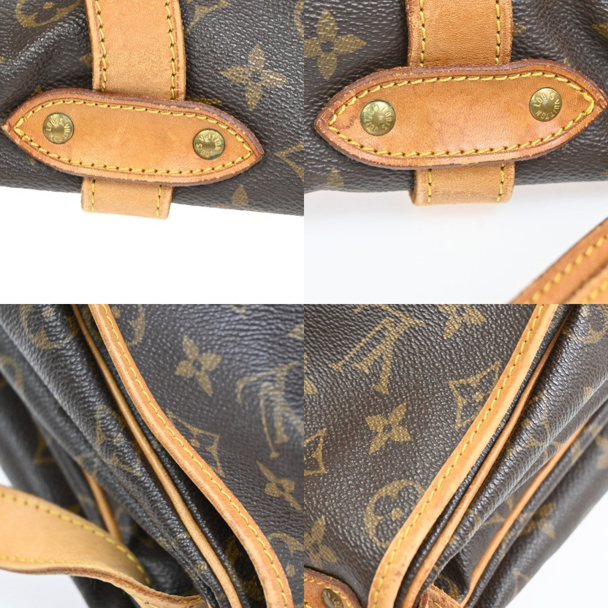 Louis Vuitton Saumur Handbag Monogram Canvas Brown Leather Shoulder Bag Bag (Pre-Owned)