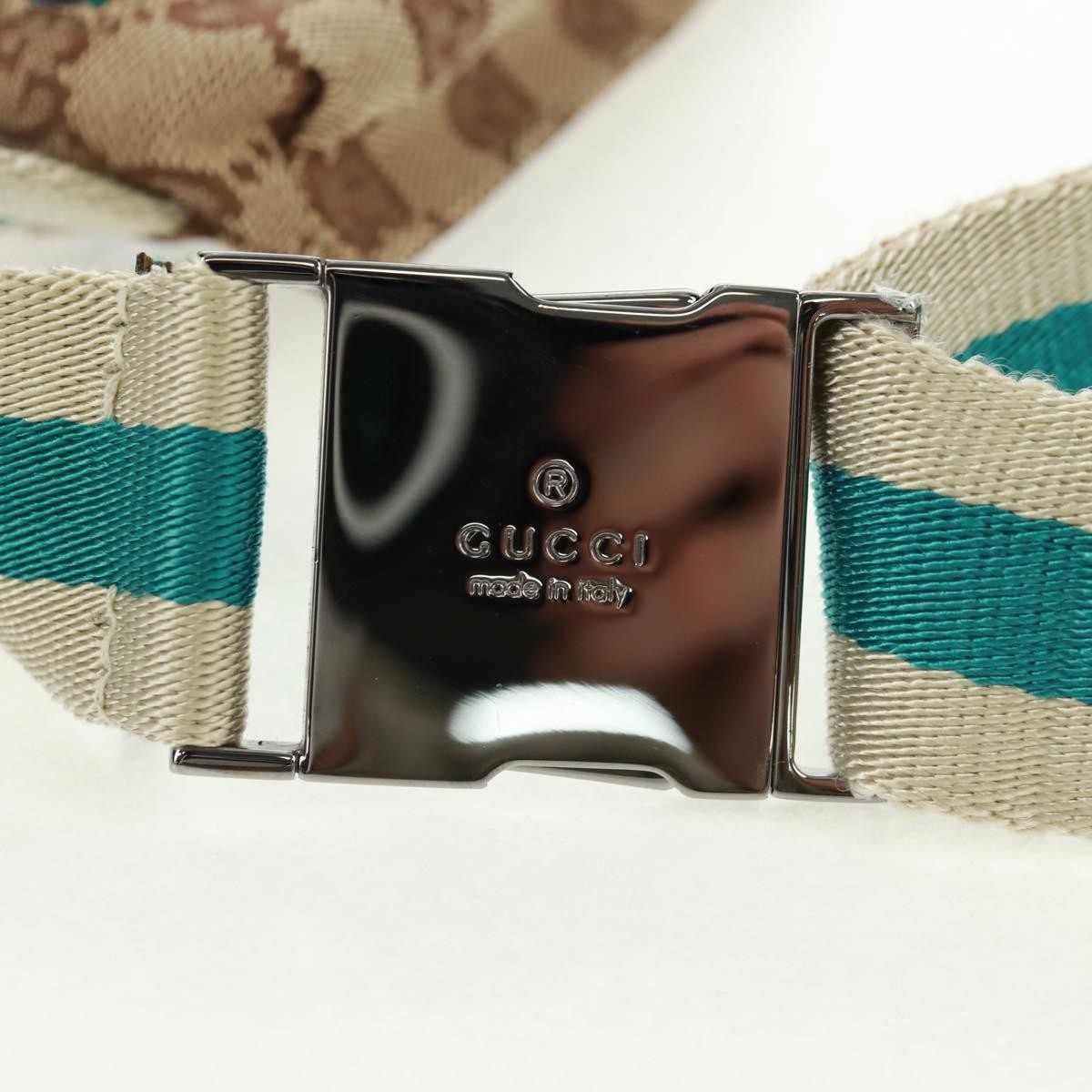 Gucci Vintage Double Belt Bag Gg Canvas With Leather Beige Canvas Shoulder Bag Bag (Pre-Owned)