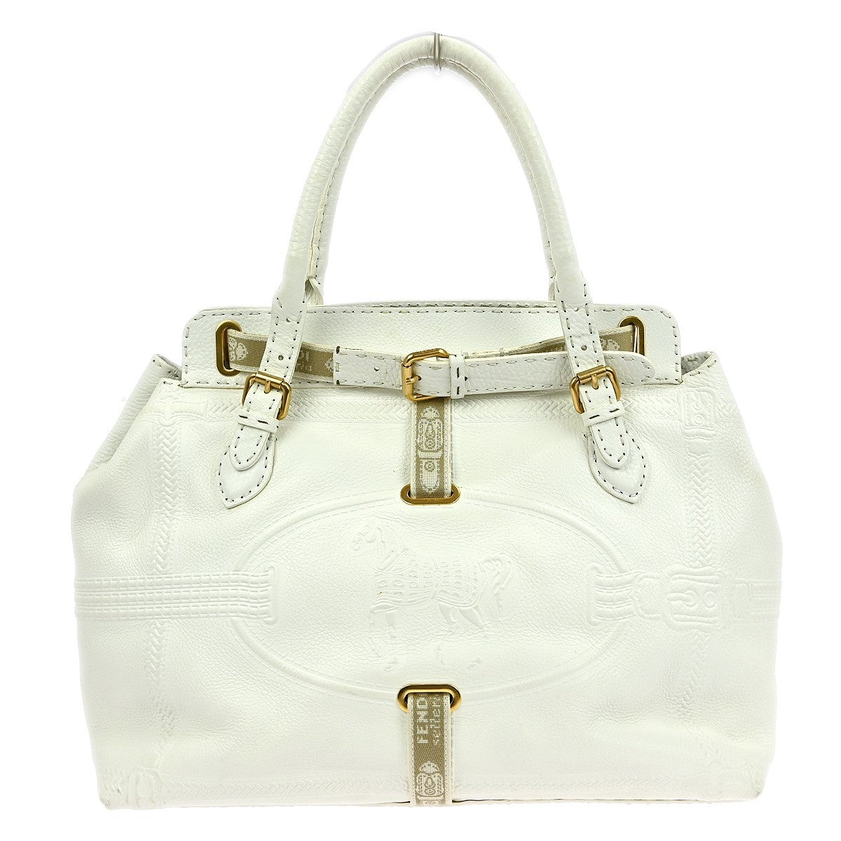 Fendi Selleria Peekaboo Bag Leather White Leather Handbag (Pre-Owned)