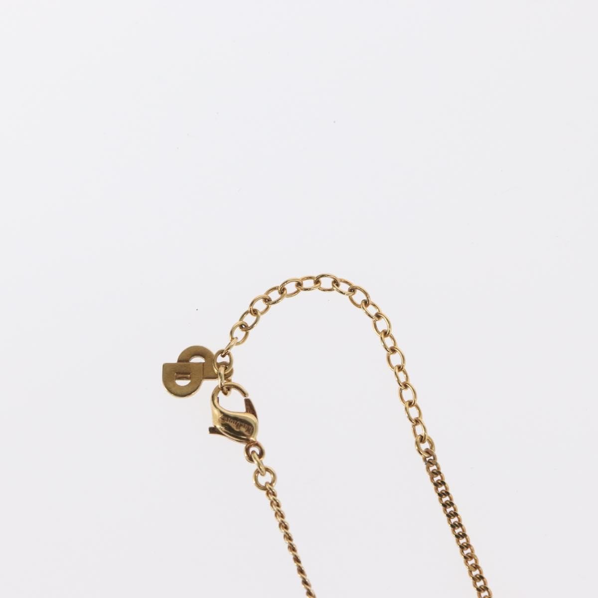 Christian Dior Vintage Logo Round Pendant Necklace Metal And Crystals Gold Metal Necklace Jewelry (Pre-Owned)