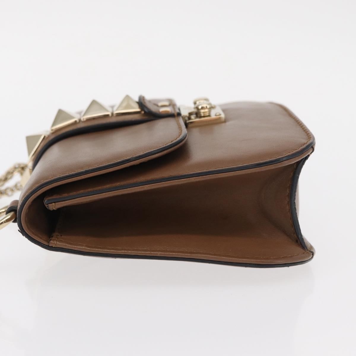 Valentino Garavani Rolling Rockstud Glam Lock Shoulder Bag Leather Brown Leather Shoulder Bag Bag (Pre-Owned)