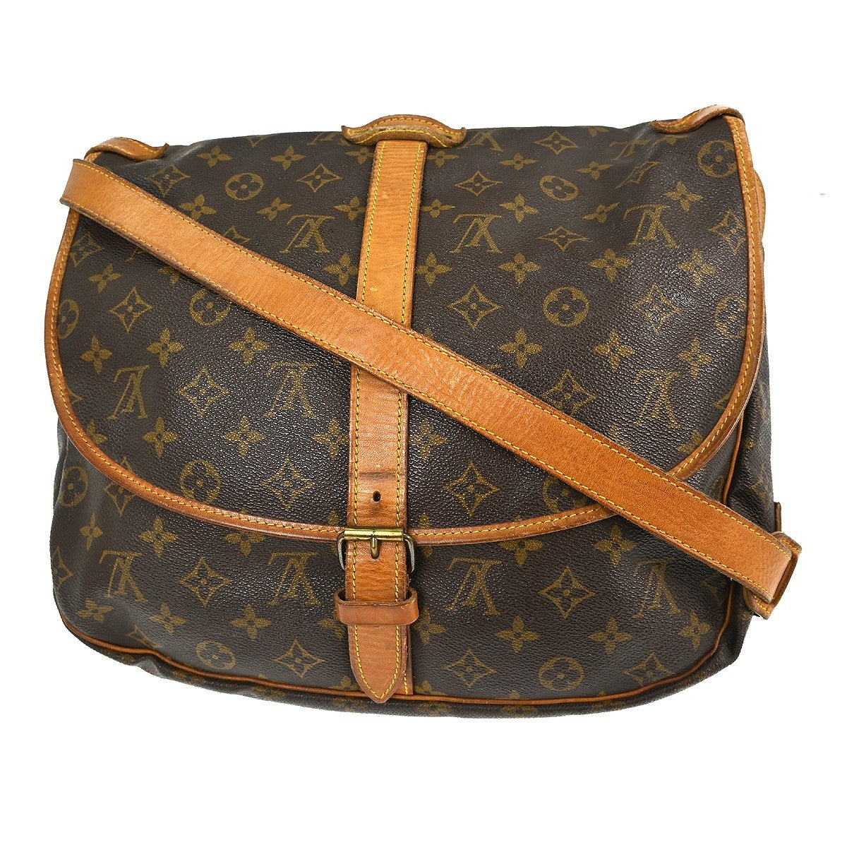 Louis Vuitton Saumur Handbag Monogram Canvas Brown Canvas Shoulder Bag Bag (Pre-Owned)