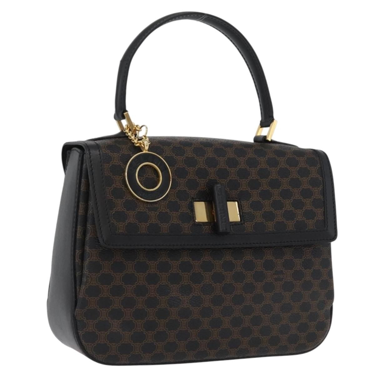 Celine Vintage Convertible Top Handle Bag Macadam Coated Canvas Black Canvas Handbag (Pre-Owned)