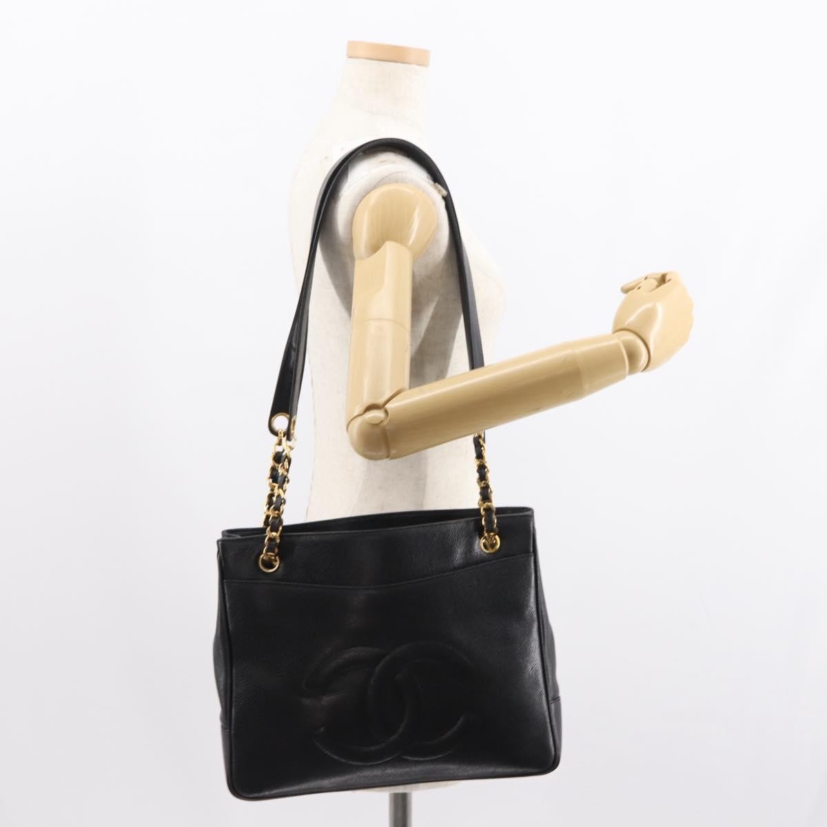 Chanel Vintage Cc Chain Tote Caviar Black Leather Tote Bag Bag (Pre-Owned)