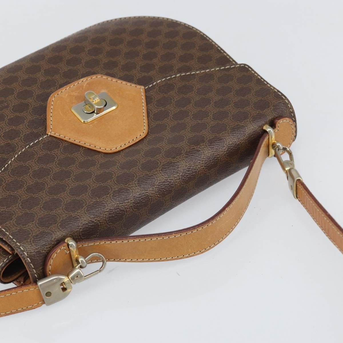 Celine Vintage Macadam Shoulder Bag Canvas And Leather Brown Canvas Shoulder Bag Bag (Pre-Owned)