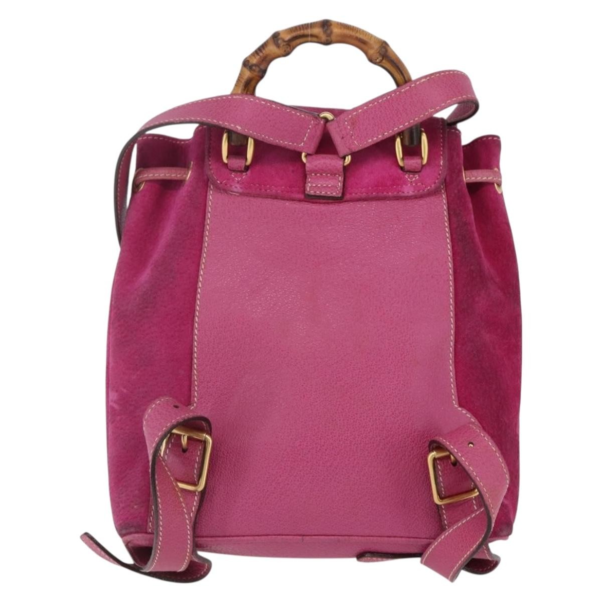 Gucci Vintage Bamboo Backpack Suede Pink Suede Backpack Bag (Pre-Owned)