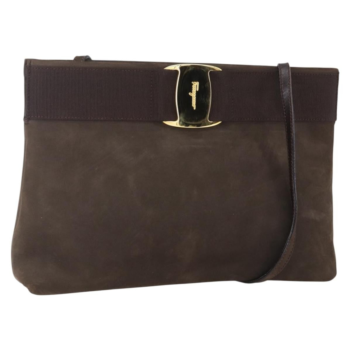 Salvatore Ferragamo Vala Shoulder Bag Suede Brown Suede Shoulder Bag Bag (Pre-Owned)