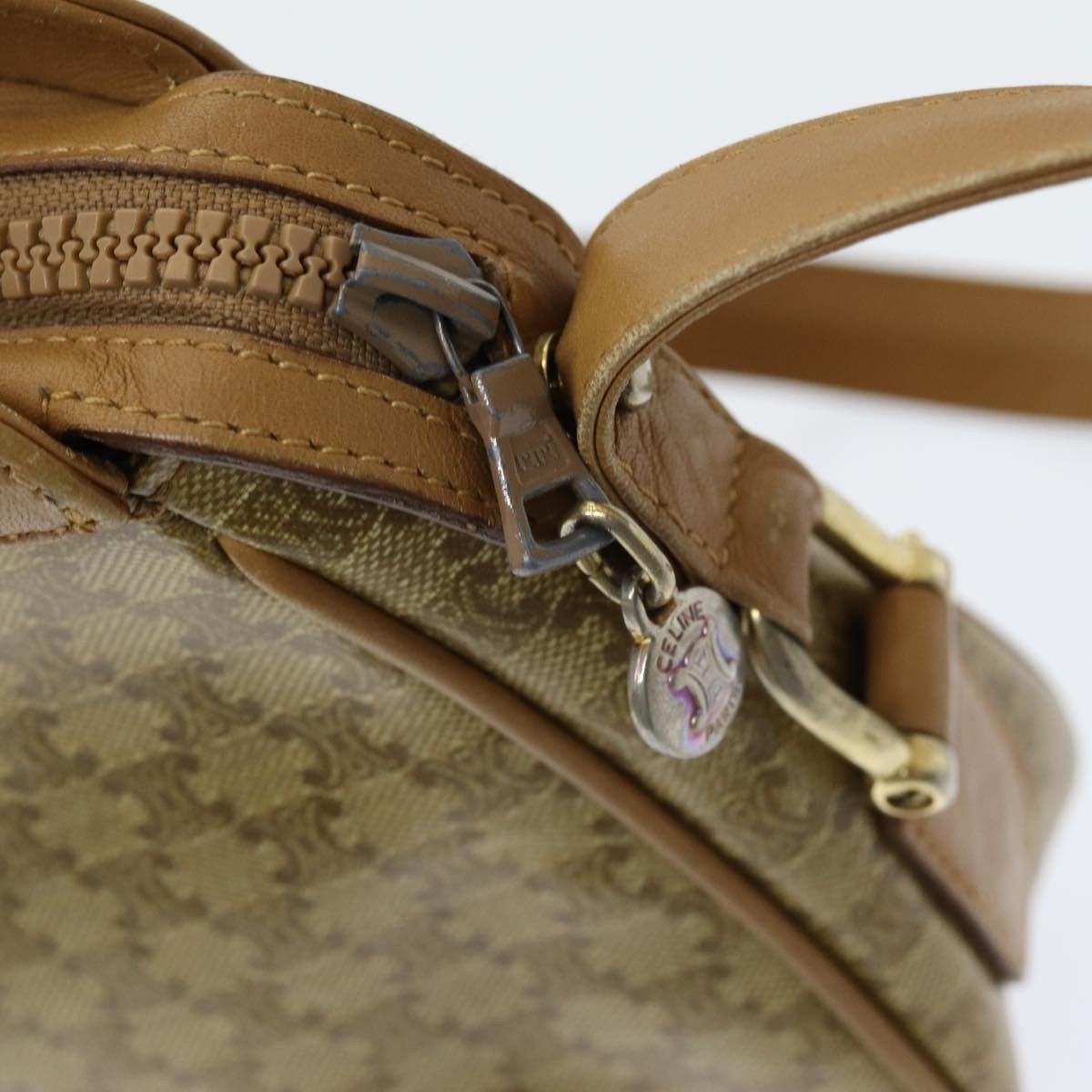 Celine Vintage Macadam Shoulder Bag Canvas And Leather Beige Canvas Shoulder Bag Bag (Pre-Owned)