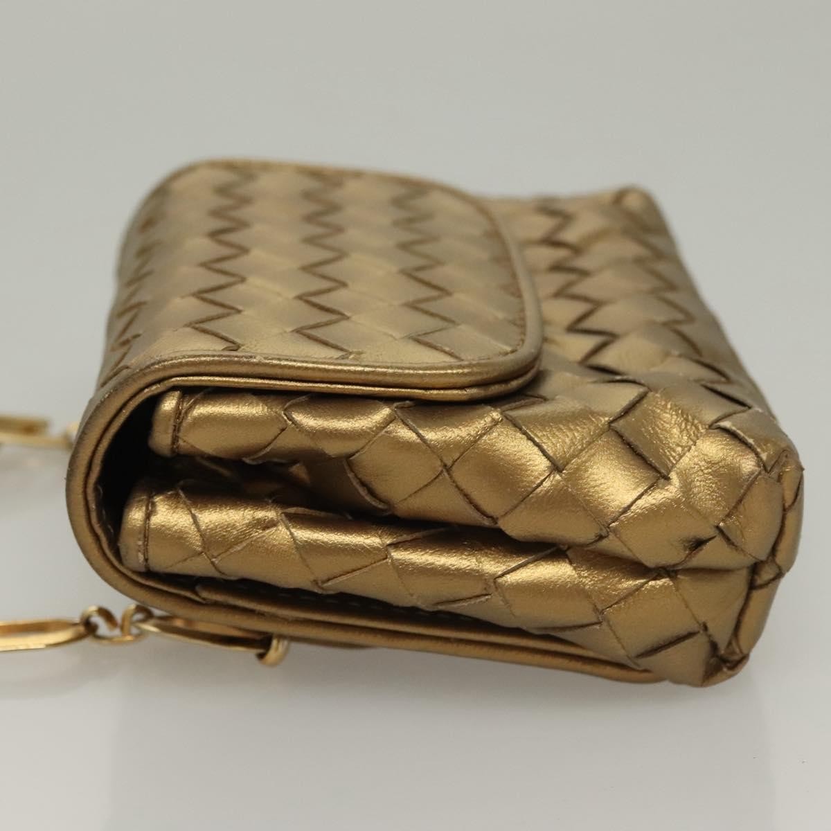 Bottega Veneta Chain Flap Shoulder Bag Leather Gold Leather Shoulder Bag Bag (Pre-Owned)