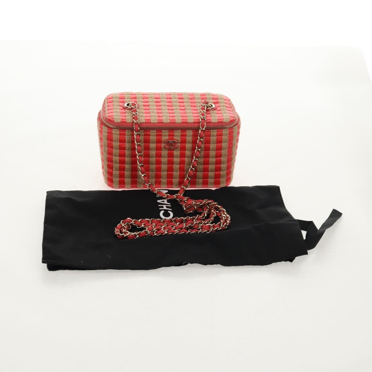 Chanel Classic Vanity Case With Chain Striped Raffia And Jute Beige Canvas Clutche & Pouche Bag (Pre-Owned)