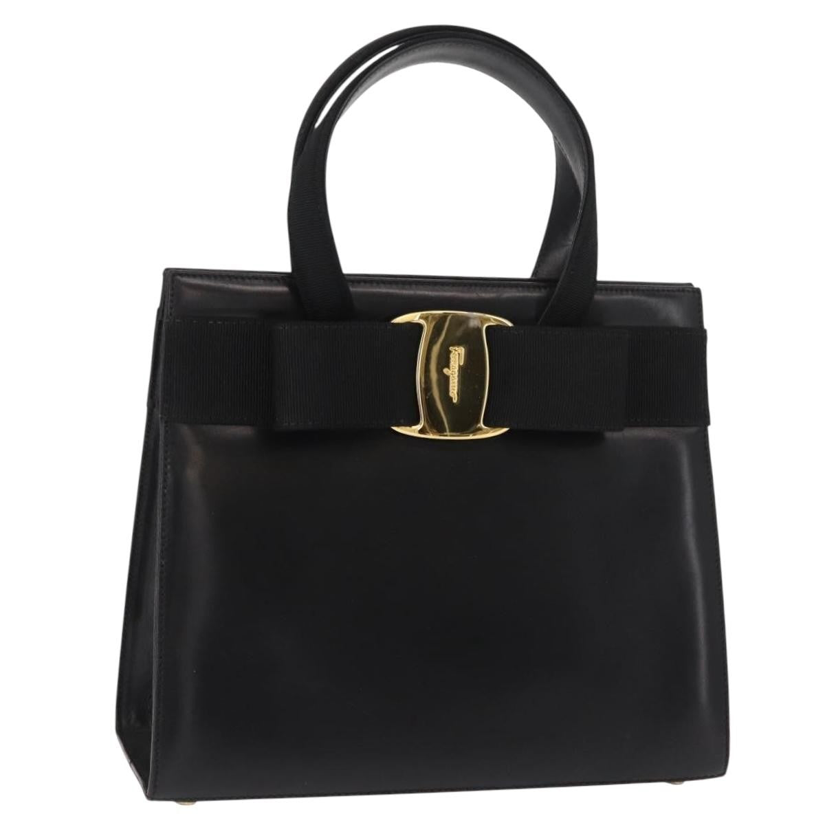 Salvatore Ferragamo Vala Handbag Leather Black Leather Handbag (Pre-Owned)